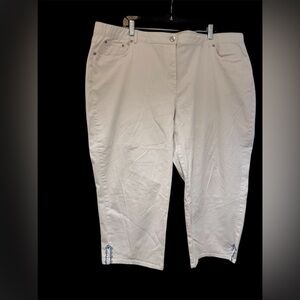 Ruby Rd. Cream Cropped Pants with Embroidered Ankle Detail